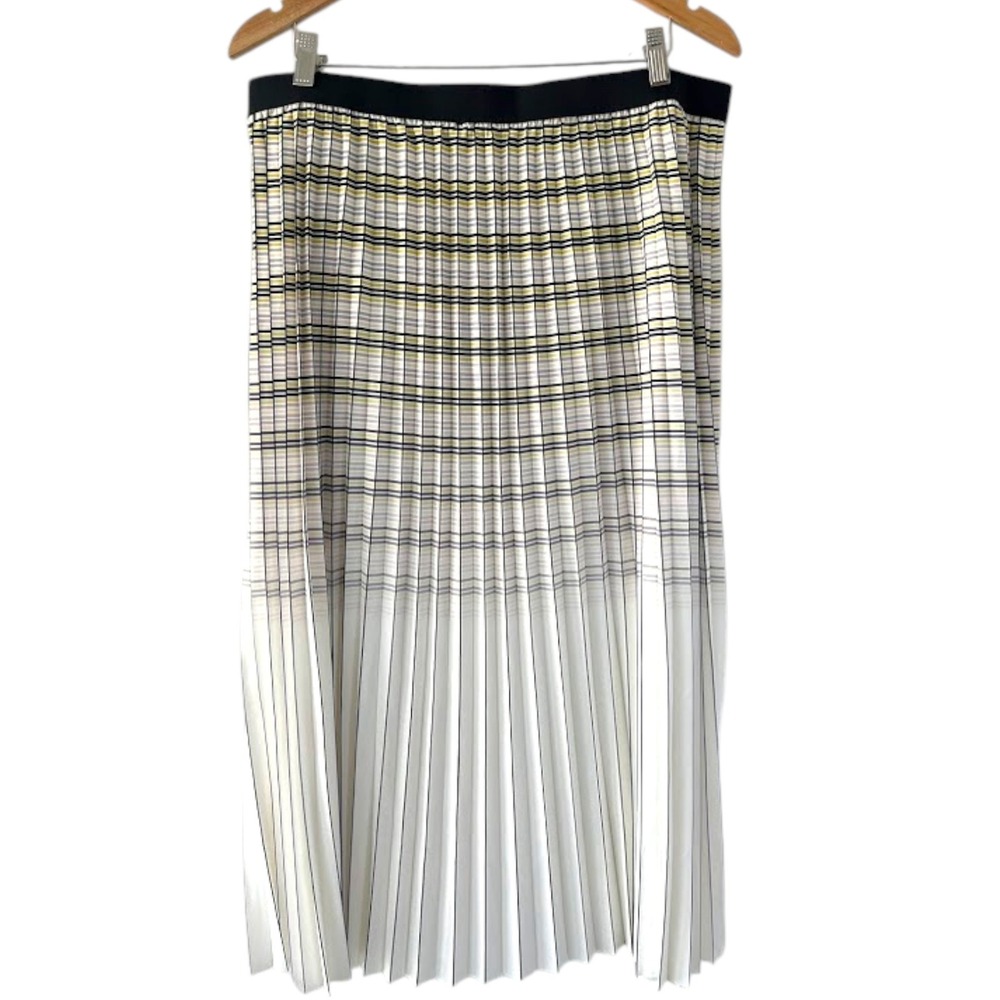 Adrianna Papell Pleated Midi Skirt XL Black White Yellow Chevron Striped Print